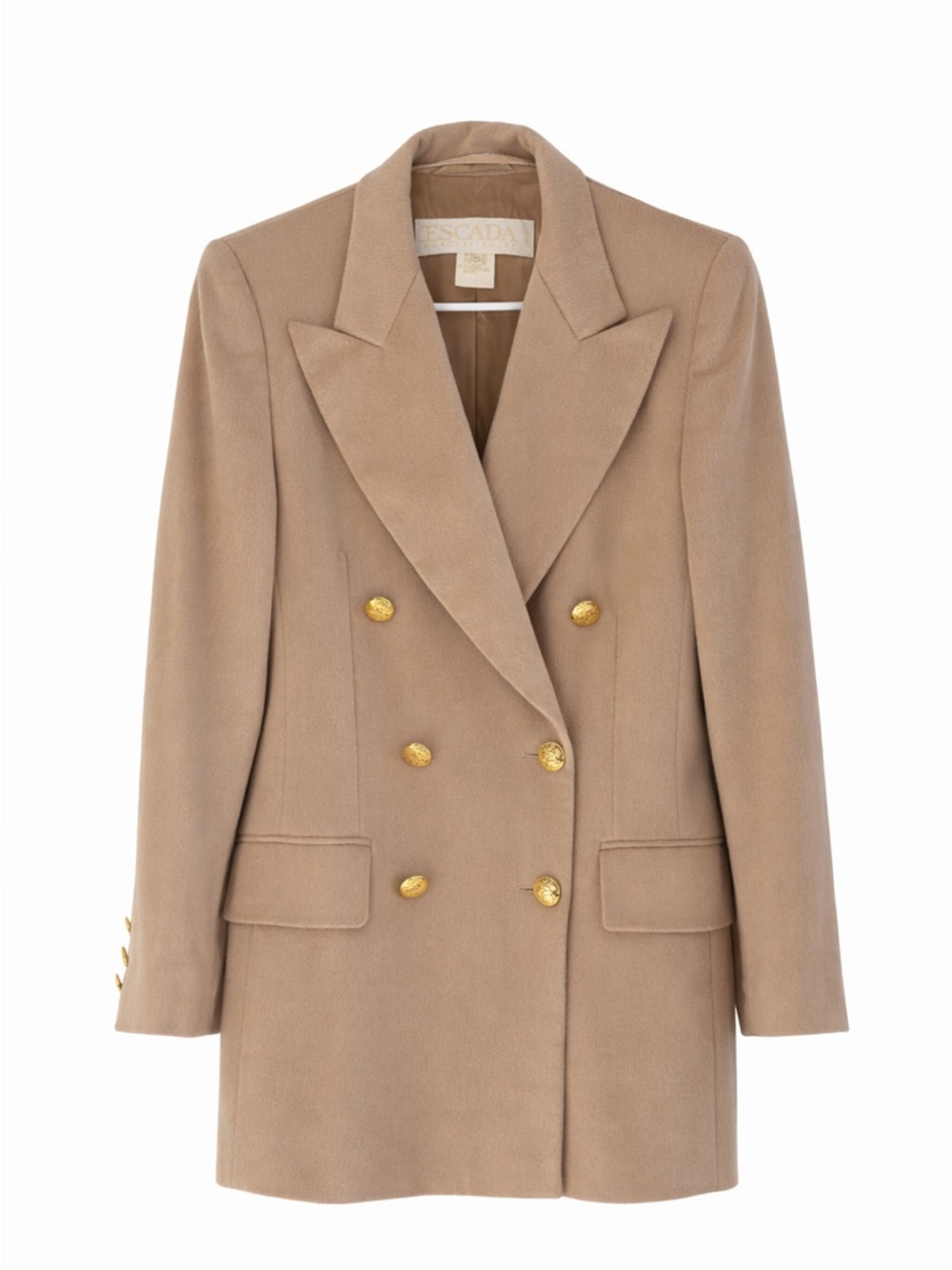 Vintage Escada Margaretha Ley Beige Angora Wool Double Breasted Blazer 34
